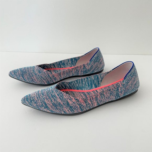 Rothy\'s The Point Turquoise Melange size 8.5 Like New Blue Pink Teal Neon Flats